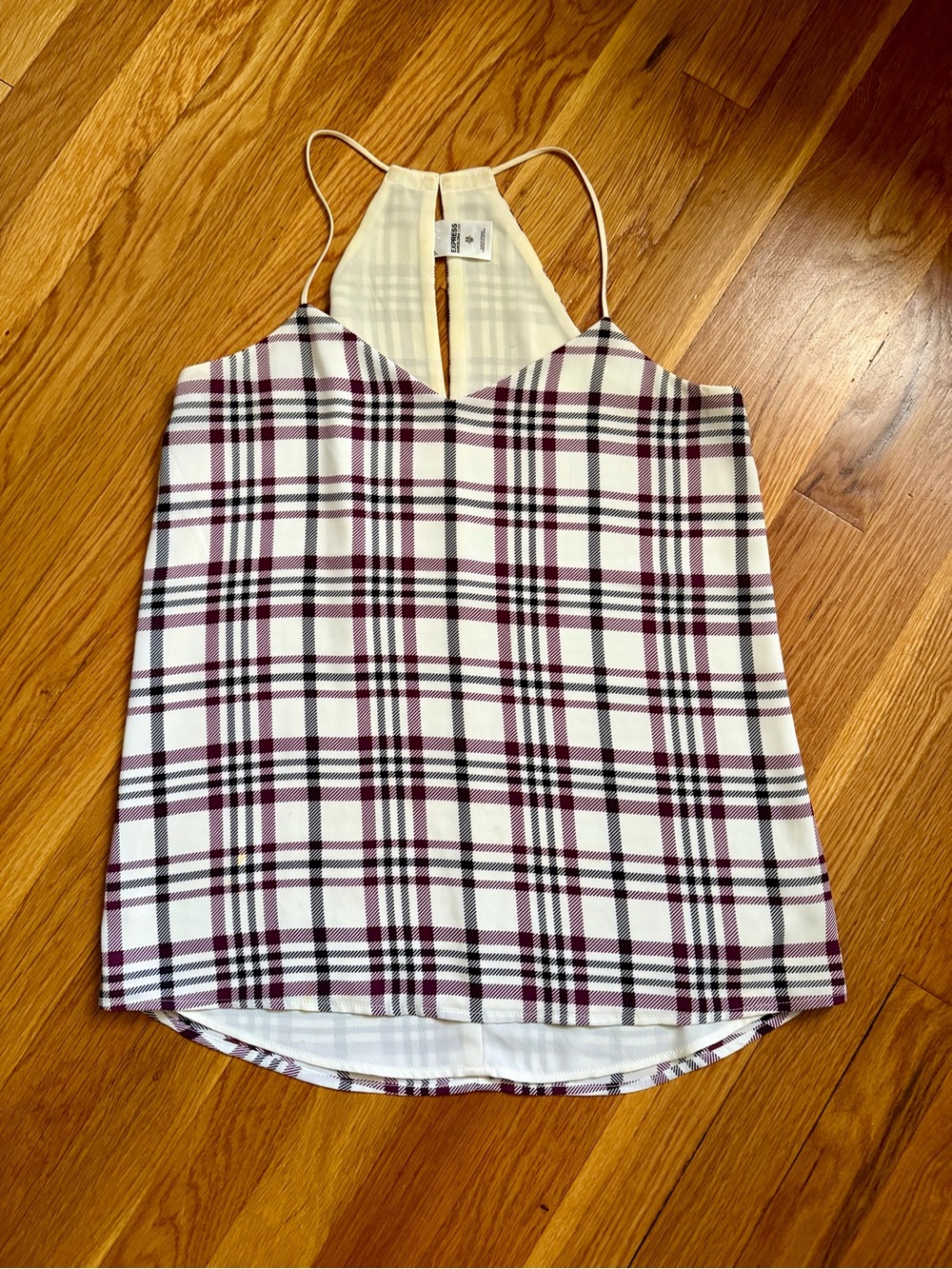 Express Plaid Halter Cami - White, Burgundy, Black